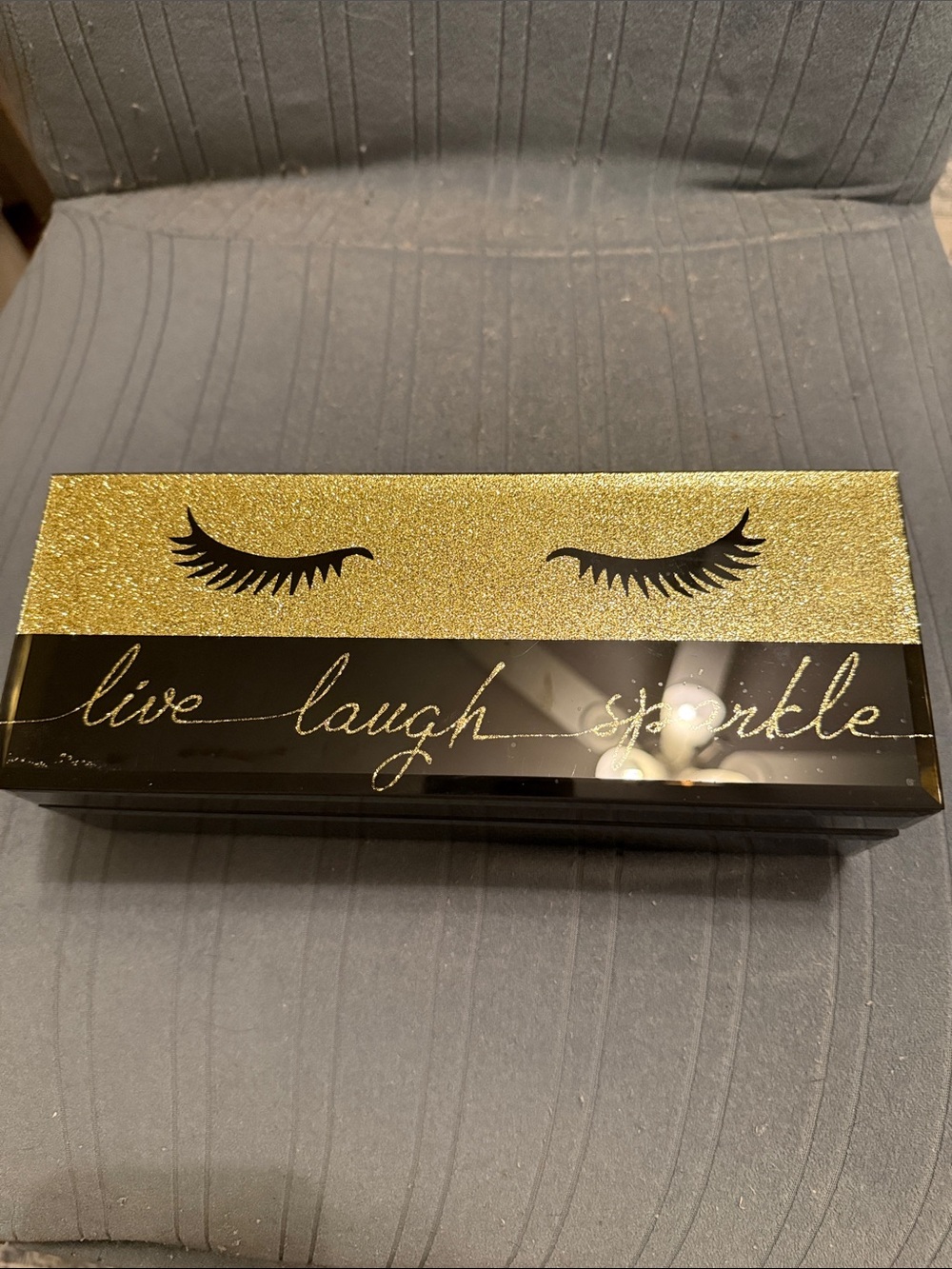 Bebe Gold & Black 'Live Laugh' Decorative glitter Box jewelry, makeup hinge box
